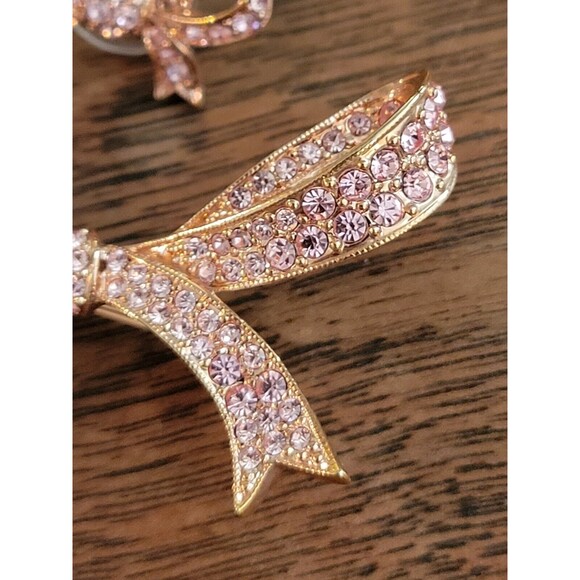 Vtg Rare Kenneth J Lane Brooch Ribbon Pink Rose Gold Pin 2.5" And Earrings KJL - Picture 7 of 7